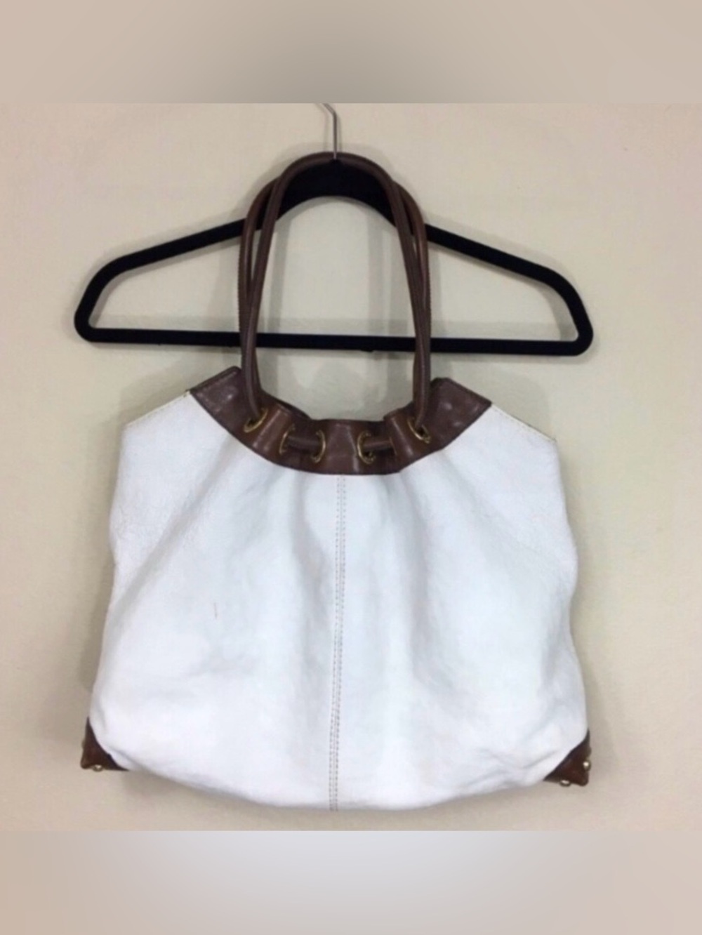 Michael Michael Kors Womens Off White Leather Studded Hobo Bag Cottagecore Boho